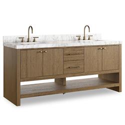 Allissa Modern Classic Carrara Marble Natural Oak Double Vanity Sink - 72"|