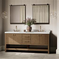 Allissa Modern Classic Carrara Marble Natural Oak Double Vanity Sink - 72"|