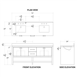 Allissa Modern Classic Carrara Marble Natural Oak Double Vanity Sink - 72"|