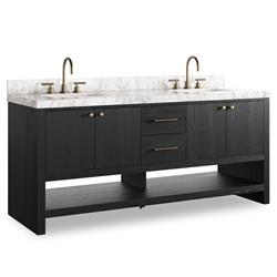 Allissa Modern Classic Carrara Marble Black Oak Double Vanity Sink - 72"|