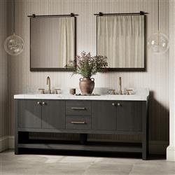 Allissa Modern Classic Carrara Marble Black Oak Double Vanity Sink - 72"|
