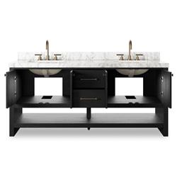 Allissa Modern Classic Carrara Marble Black Oak Double Vanity Sink - 72"|