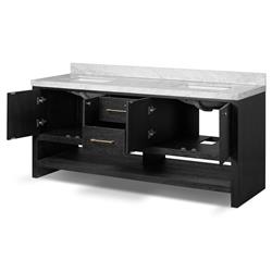 Allissa Modern Classic Carrara Marble Black Oak Double Vanity Sink - 72"|