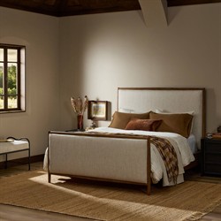 Genesis Rustic Lodge Brown Oak Beige Upholstered Bed - Queen|