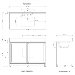 Cynthia Modern Classic Carrara Marble Black Oak Wide Vanity Sink - 48"|