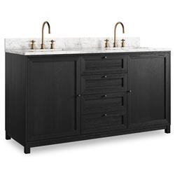 Cynthia Modern Classic Carrara Marble Black Oak Double Vanity Sink - 60"|