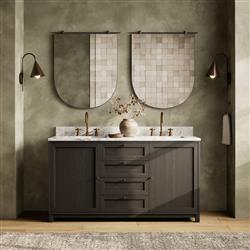 Cynthia Modern Classic Carrara Marble Black Oak Double Vanity Sink - 60"|