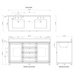 Cynthia Modern Classic Carrara Marble Black Oak Double Vanity Sink - 60"|
