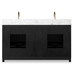 Cynthia Modern Classic Carrara Marble Black Oak Double Vanity Sink - 60"|