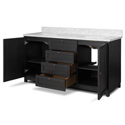 Cynthia Modern Classic Carrara Marble Black Oak Double Vanity Sink - 60"|