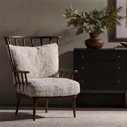 Elion Modern Classic Cream Faux Shearling Windsor Arm Chair|