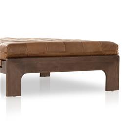 Hadley Rustic Brown Leather Wood Tufted Ottoman|
