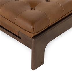 Hadley Rustic Brown Leather Wood Tufted Ottoman|