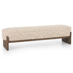 Leith Modern Classic Cream Upholstered Brown Wood Bedroom Bench|
