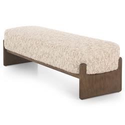 Leith Modern Classic Cream Upholstered Brown Wood Bedroom Bench|