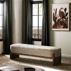 Leith Modern Classic Cream Upholstered Brown Wood Bedroom Bench|