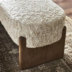 Leith Modern Classic Cream Upholstered Brown Wood Bedroom Bench|