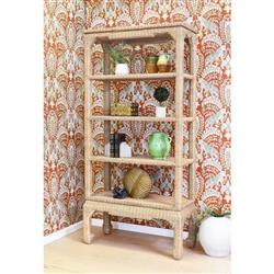 Worlds Away Cavalier Coastal Beach Natural Woven Rattan Etagere|