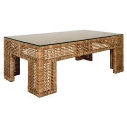 Worlds Away Montauk Brown Woven Rattan Rectangular Coffee Table 41