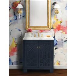 Worlds Away Schaffer Modern Classic Marble Navy Cane Wood Bath
