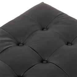 Hadley Rustic Lodge Black Leather Brown Wood Tufted Ottoman|