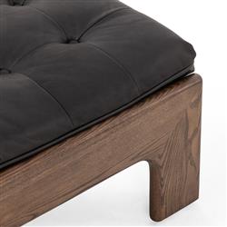 Hadley Rustic Lodge Black Leather Brown Wood Tufted Ottoman|