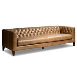 Trina Rustic Lodge Brown Leather Tufted Chesterfield Sofa - 96"W|