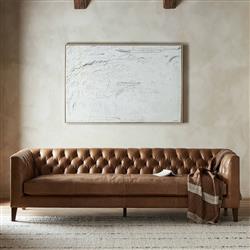 Trina Rustic Lodge Brown Leather Tufted Chesterfield Sofa - 96"W|