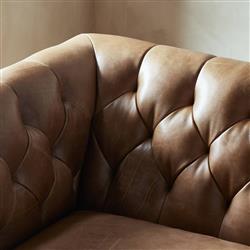 Trina Rustic Lodge Brown Leather Tufted Chesterfield Sofa - 96"W|