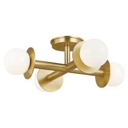 Visual Comfort Studio Nodes Mid Century Burnished Brass Semi Flush Mount|