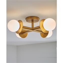 Visual Comfort Studio Nodes Mid Century Burnished Brass Semi Flush Mount|