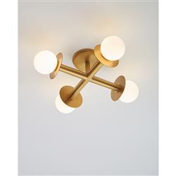 Visual Comfort Studio Nodes Mid Century Burnished Brass Semi Flush Mount|