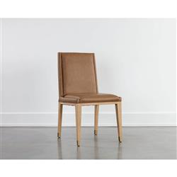 Palmerston Modern Classic Brown Faux Leather Oak Wood Dining Chair - Set of 2|