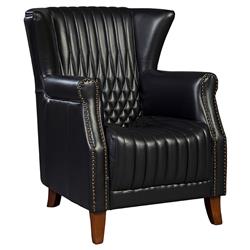 Sherriline Modern Classic Black Upholstered Leather Cushion Wing Chair|