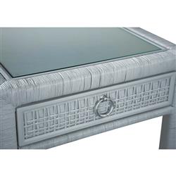 Kalea Coastal Beach Blue Woven Rattan Nightstand|