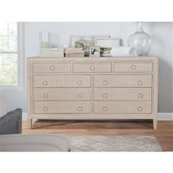 Kalea Coastal Beach Beige Woven Rattan 9 Drawer Dresser|