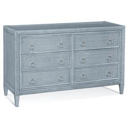 Kalea Coastal Beach Blue Woven Rattan Double Dresser|