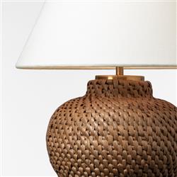 Visual Comfort Avedon Natural Rattan Linen Shade Cordless Table Lamp|
