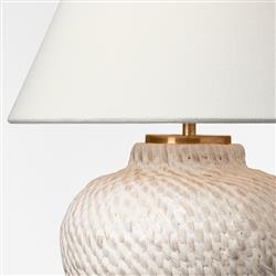 Visual Comfort Avedon Plaster White Rattan Linen Shade Cordless Table Lamp|
