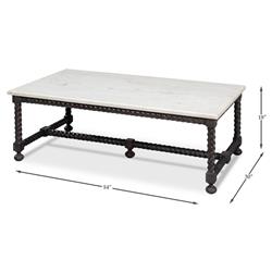 Stella Updated Traditional White Marble Brown Wood Rectangular Coffee Table|