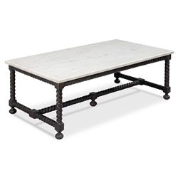 Stella Updated Traditional White Marble Brown Wood Rectangular Coffee Table|