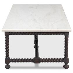 Stella Updated Traditional White Marble Brown Wood Rectangular Coffee Table|