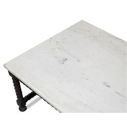 Stella Updated Traditional White Marble Brown Wood Rectangular Coffee Table|