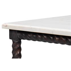 Stella Updated Traditional White Marble Brown Wood Rectangular Coffee Table|
