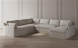 Weybridge Sea Salt Performance Slipcovered U-Chaise Sectional - Right Chaise - 142&quot;|