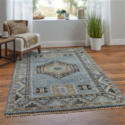 Avery Global Bazaar Blue Wool Medallion Patterned Hand Knotted Rug - 5G??x8GǦ|