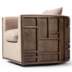 Jun Coastal Beach Dark Beige Performance Brown Cane Wood Swivel Arm Chair|