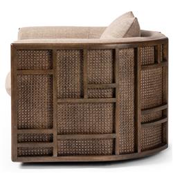 Jun Coastal Beach Dark Beige Performance Brown Cane Wood Swivel Arm Chair|