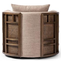 Jun Coastal Beach Dark Beige Performance Brown Cane Wood Swivel Arm Chair|