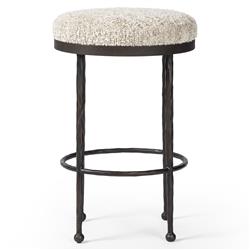 Calix French Country Cream Boucle Iron Counter Stool|